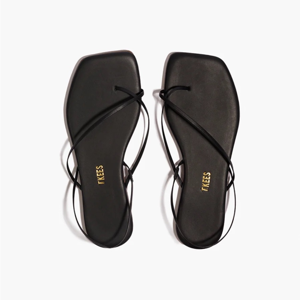 TKEES Square Toe Mille Black Flip Flops Sandals